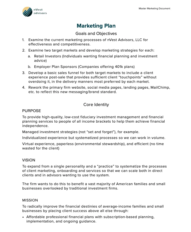 nVest Advisors work sample